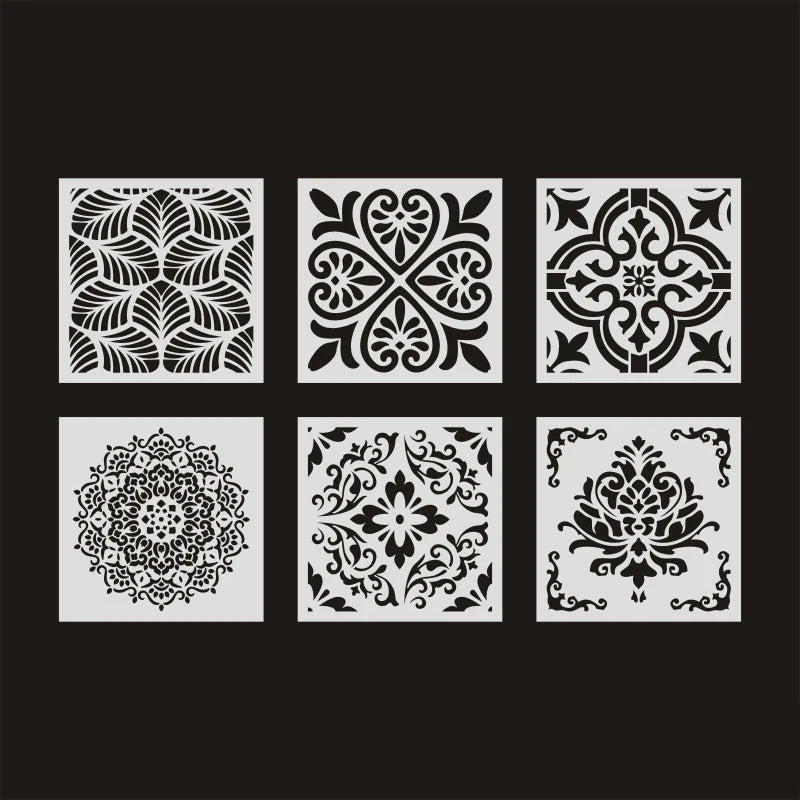 stencils peinture art deco floral blanc noir ornements complexes mur sol meubles