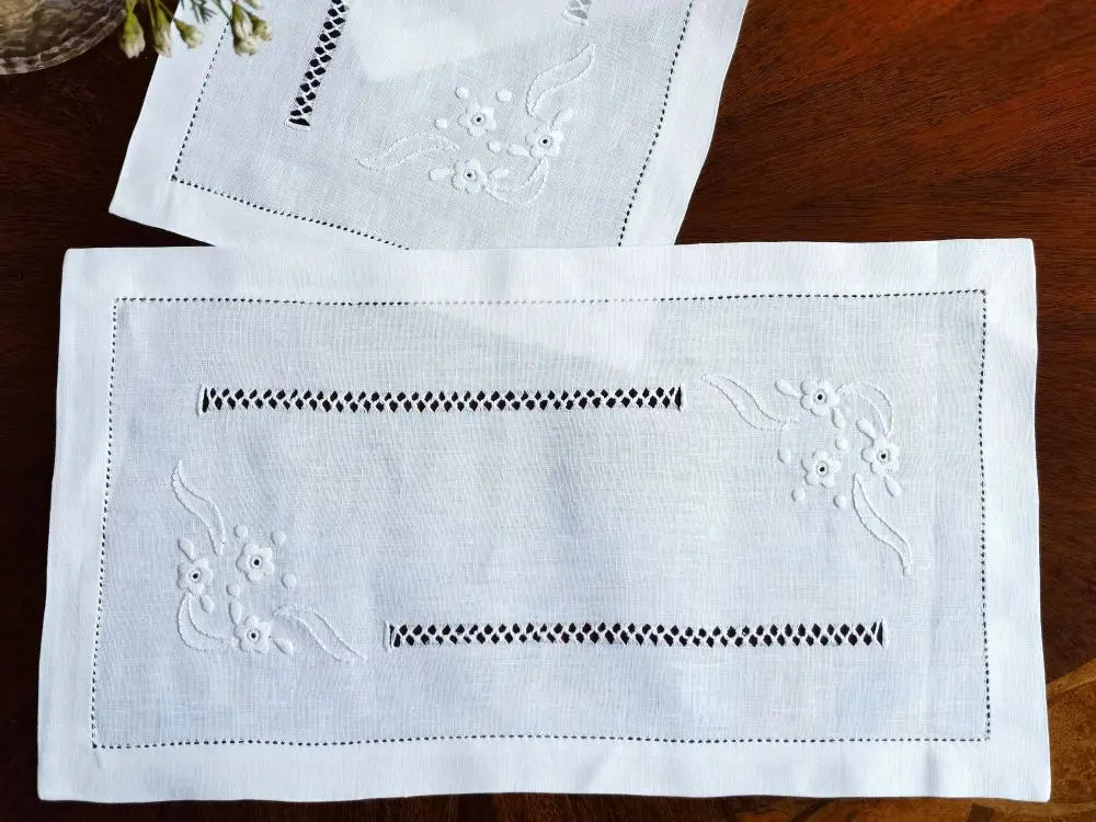 serviettes table classiques broderie florale blanc set pièces lin élégant vintage