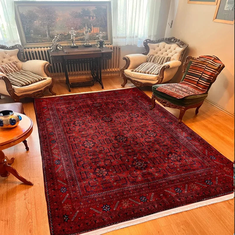 tapis oriental fleuri rouge noir beige salon chambre extérieur moderne polypropylène polyester
