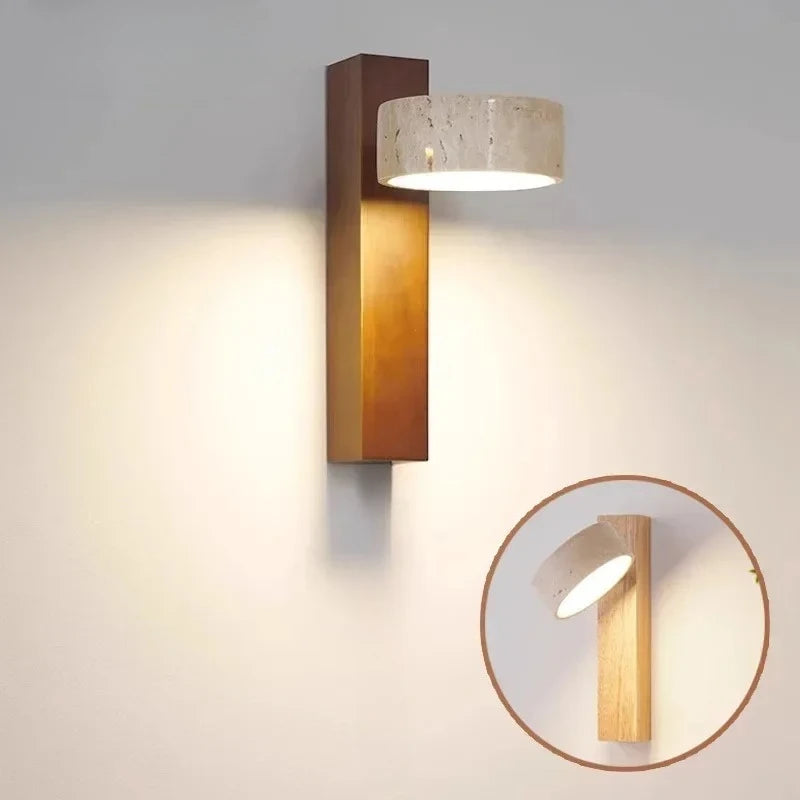 lampe murale moderne bois papier peint beige taches brunes wabi sabi led fixée mur