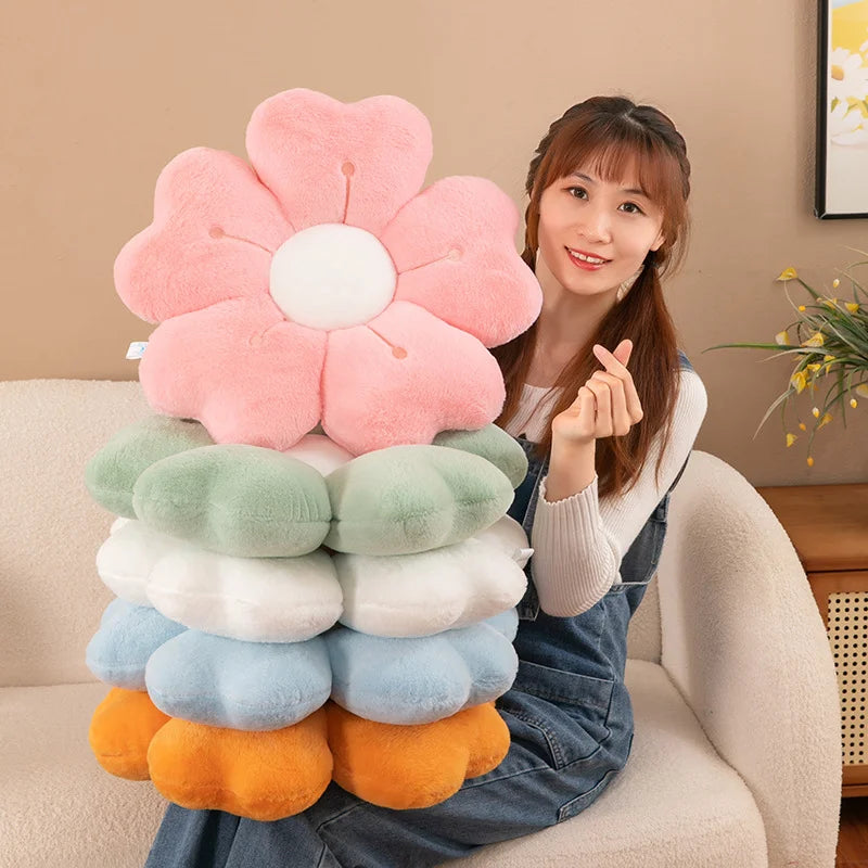 coussin fleurs stylisées orange bleu rose vert blanc jaune moderne décoration