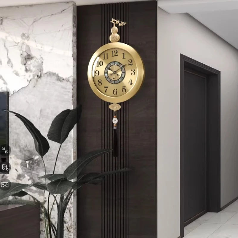 horloge murale or chinois moderne ornements fleurs arabes noirsOpaque