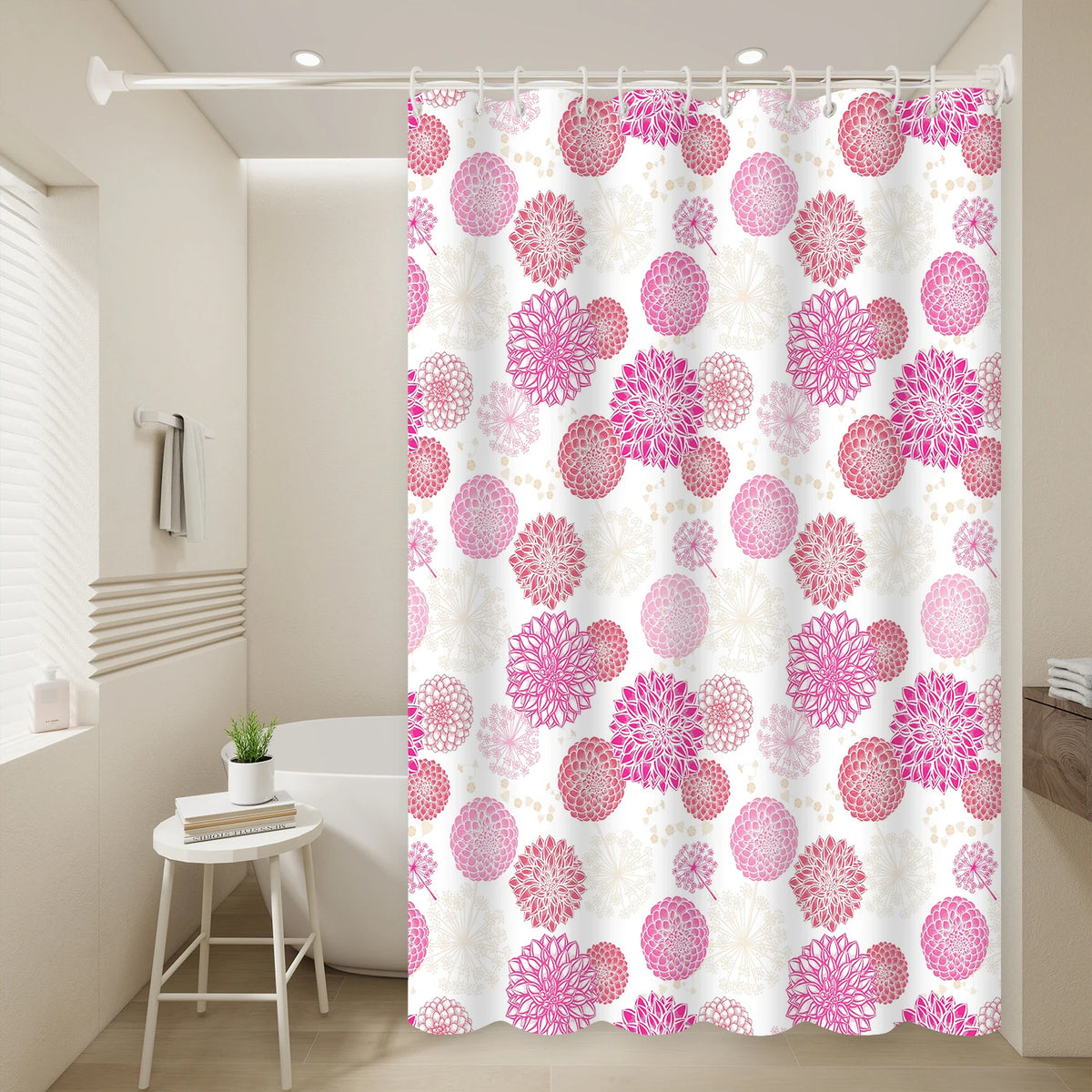 rideau douche floral éva texturé rose fuchsia rouge beige blanc