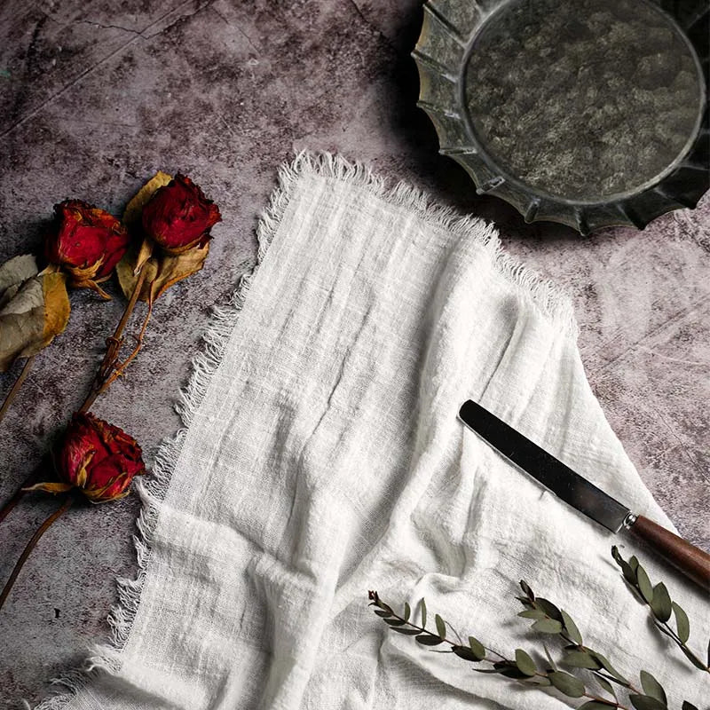 serviette table coton texture lin bords franges rustique décoration fête mariage maison