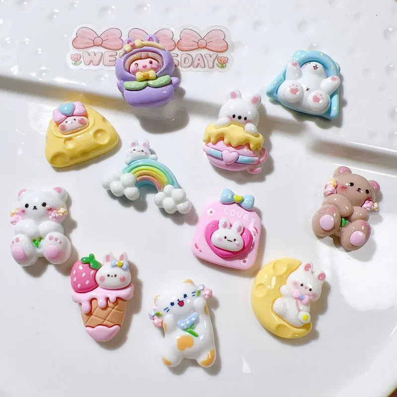clips cheveux kawaii animaux mignons arc ciel coeurs love floral rose blanc jaune bleu