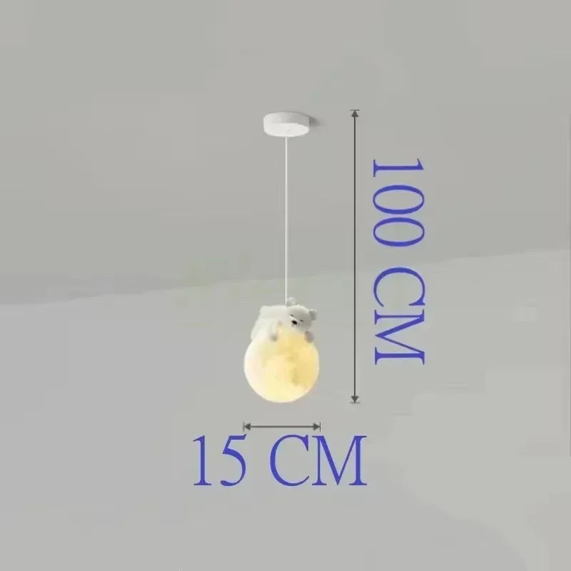lampe suspendue moderne ours lapin sphère lunaire décoration chambre salon blanc rose