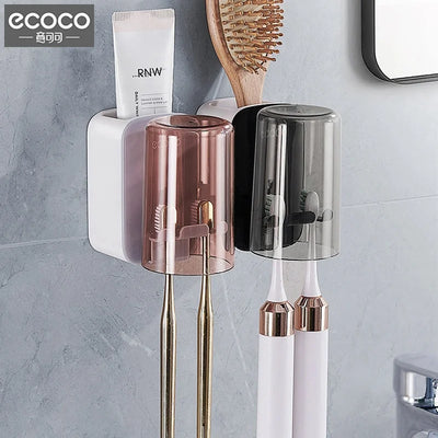Porte-brosse à dents mural sans perçage avec gobelet gris clair