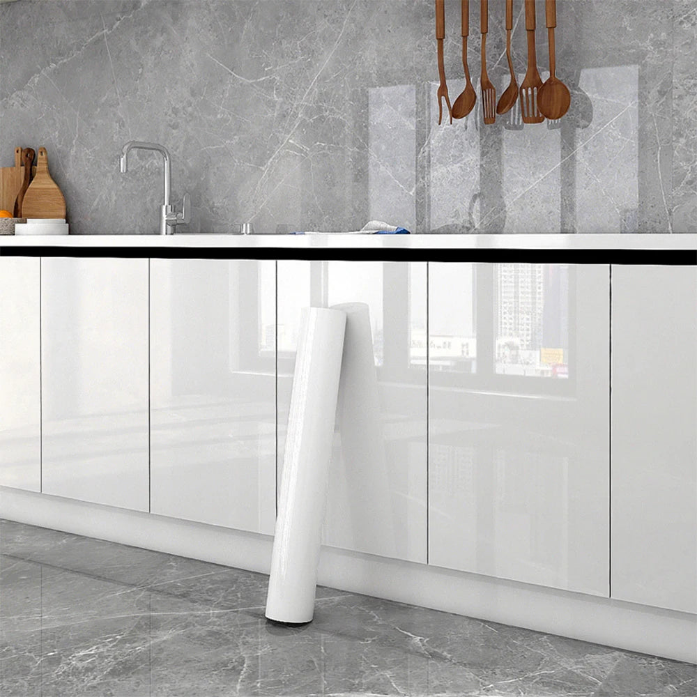film adhésif blanc brillant imperméable cuisine armoire comptoir décoration maison autocollant vinyle pvc