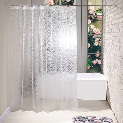 Rideau de douche en galets PEVA vert avec doublure transparente