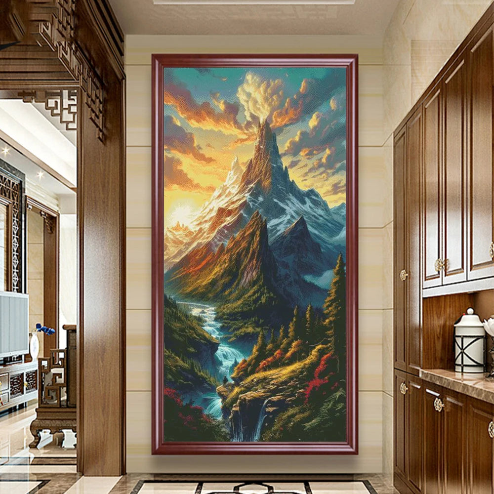 toile imprimée paysage montagne kit broderie moderne coton peinture blanche scénique naturelle