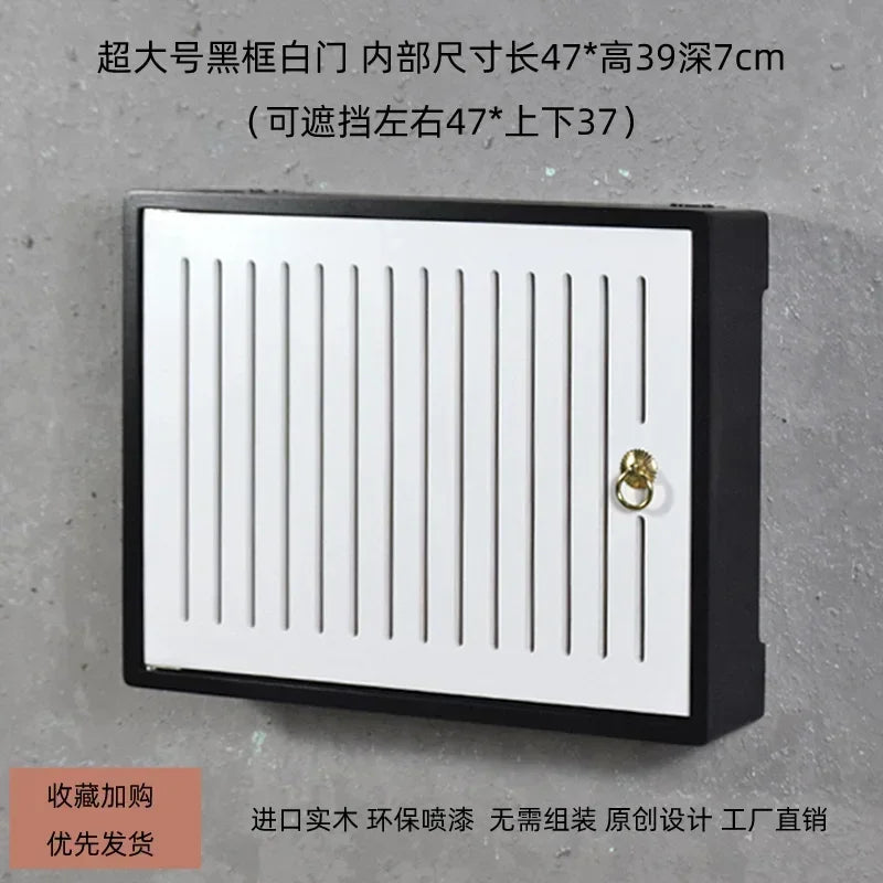 boite rangement murale routeur wifi bois poignée dorée grille