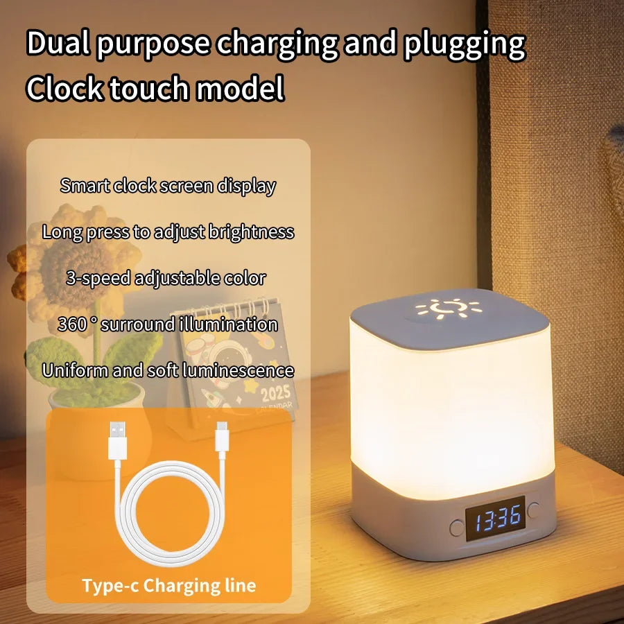 lampe multifonctionnelle horloge digitale éclairage blanc orange télécommande charge batterie rechargeable