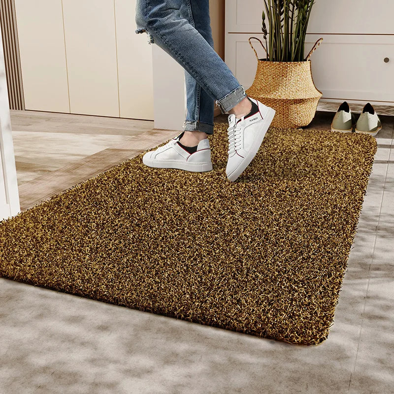 tapis gris foncé fibres noires blanches moderne antidérapant intérieur extérieur lavage main mécanique