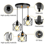 suspension lumineuse industrielle noir grille géométrique opacité ampoules e27