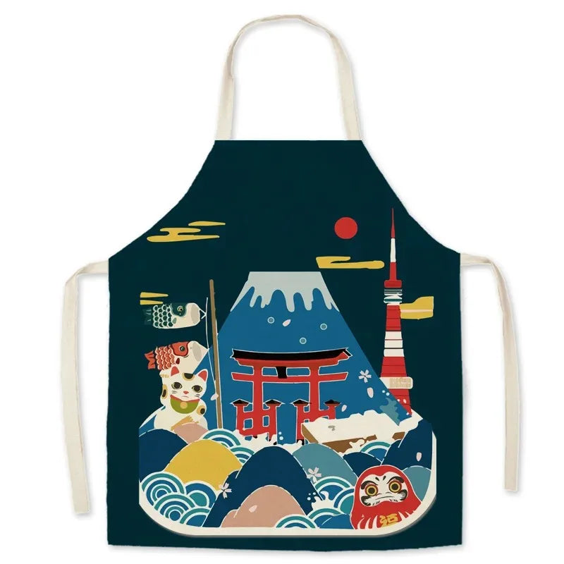 tablier cuisine coton lin motif japonais traditionnel femme enfant cordon ajustable ukiyo
