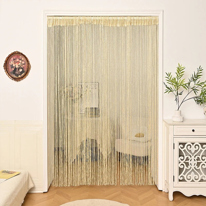rideau porte transparent franges decoratif or violet rose moderne chambre