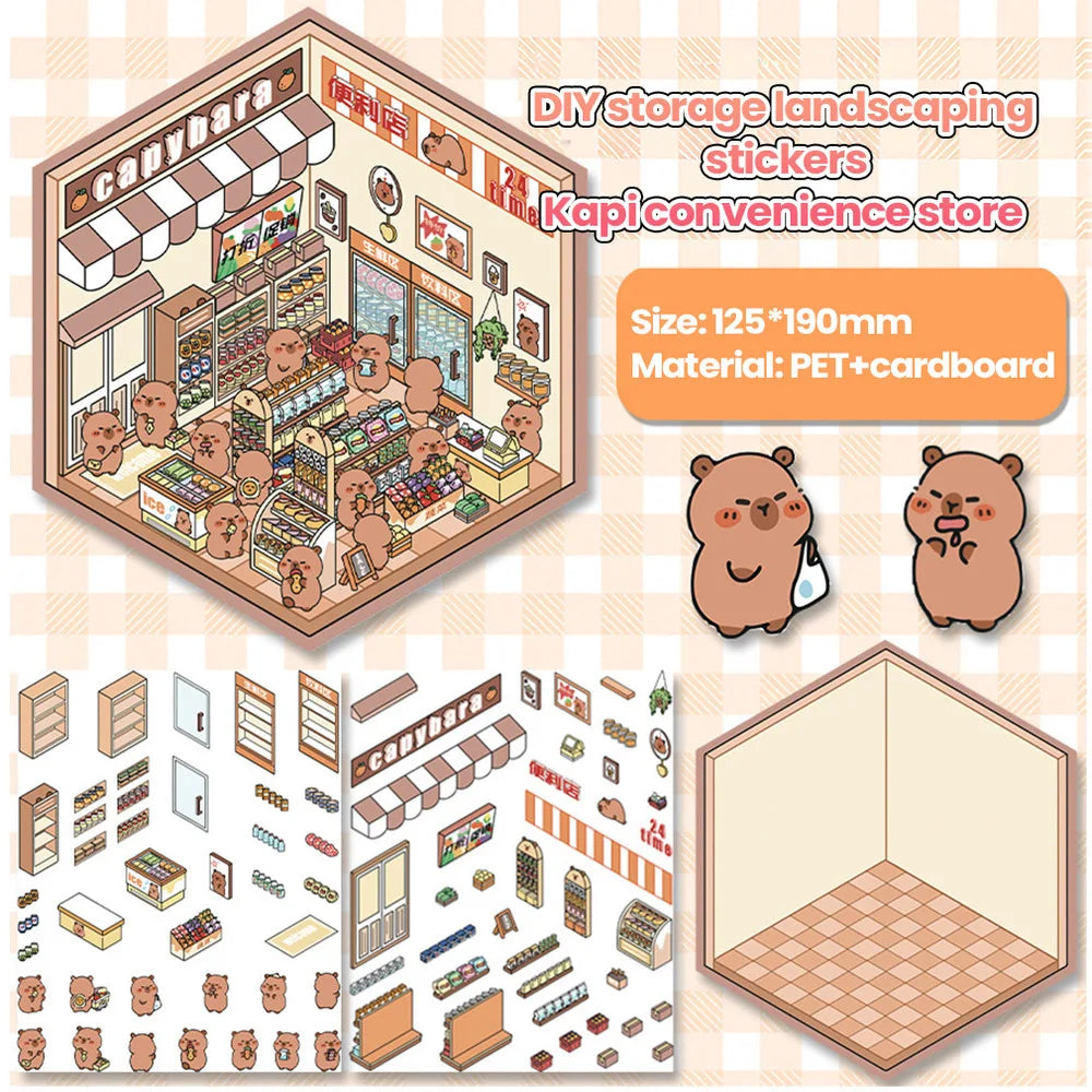 stickers 3d maison poupées animées rose blanc vert décoration enfant crafting mignon detalles adhesifs