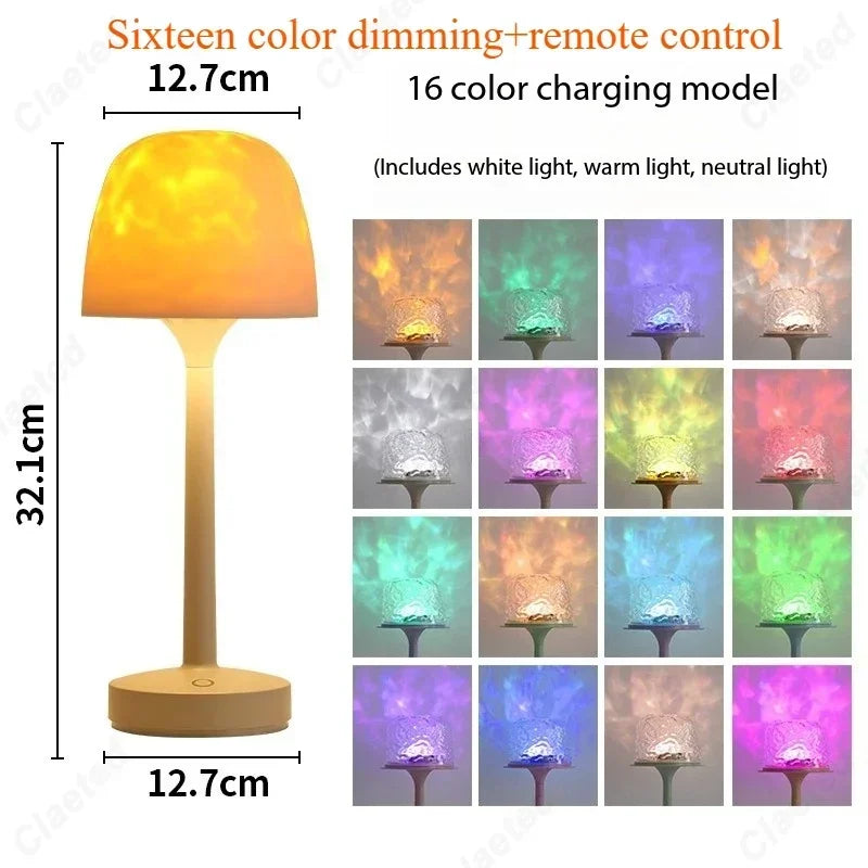 lampe table moderne beige rechargeable led ambiancé projection d'ondulation d'eau texture mat base plate