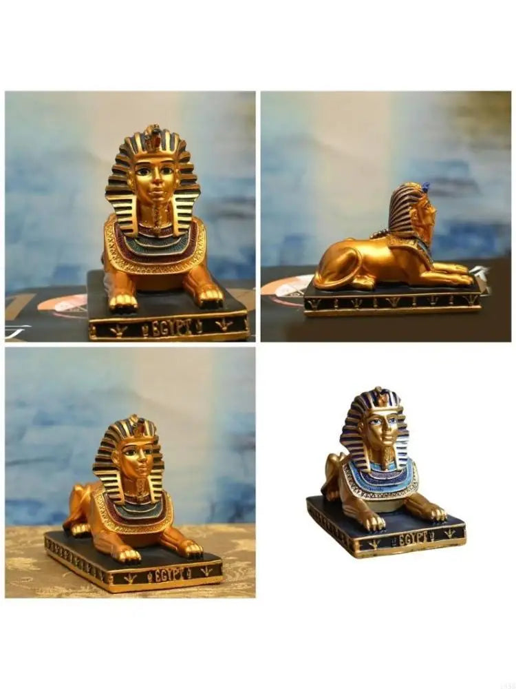 figurine sphinx égyptien or bleu noir réplique antique ornements dorés base egyptienne decoration maison