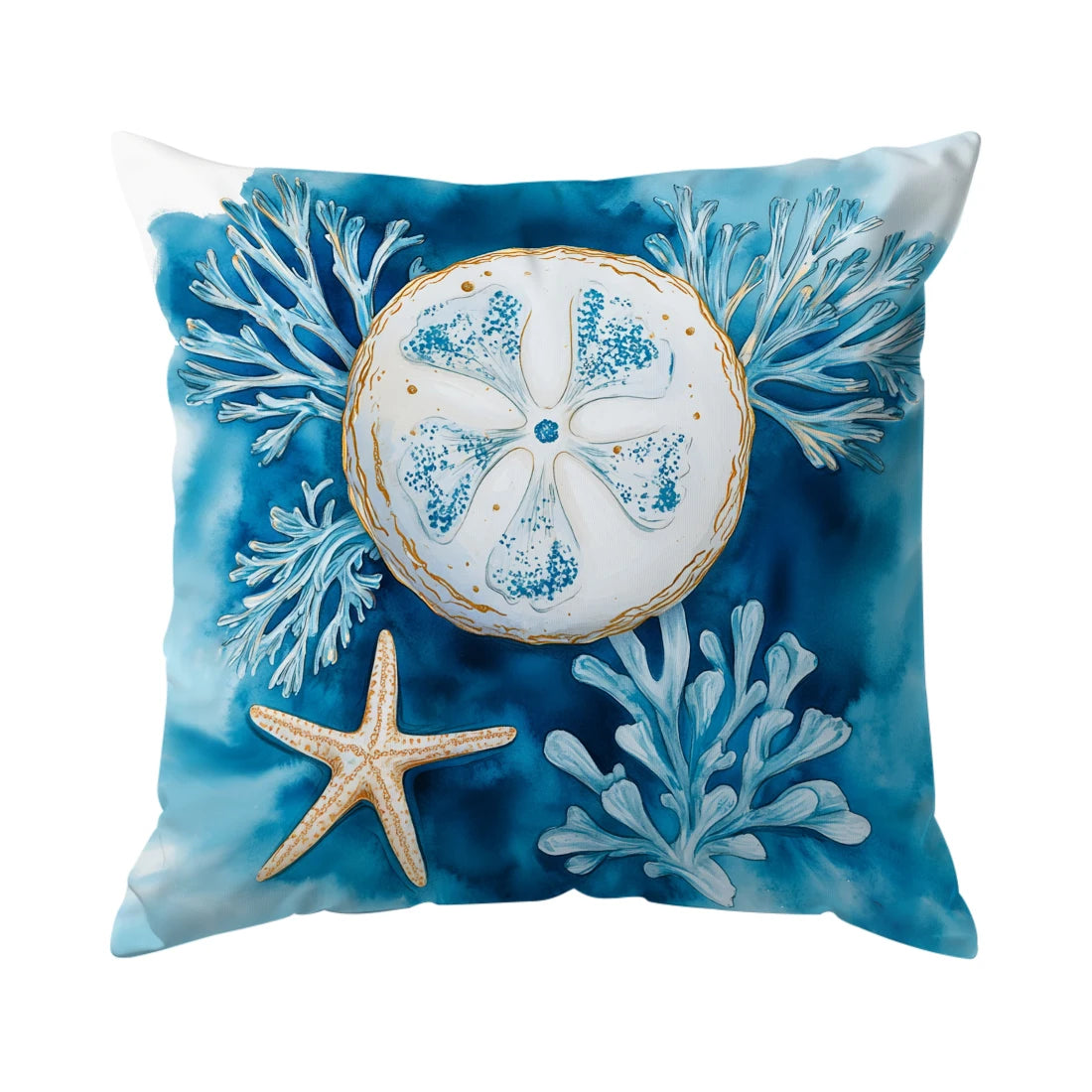 coussin moderne bleu blanc corail coquillage 45cmx45cm zip invisible décoration intérieur maison