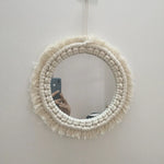 miroir mural rond macramé boho décoration intérieure blanc artisanal salon chambre