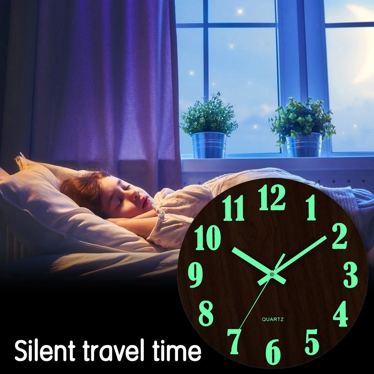 horloge murale bois lumineuse aiguille verte moderne 12 pouces minimaliste sans tic tac chambre