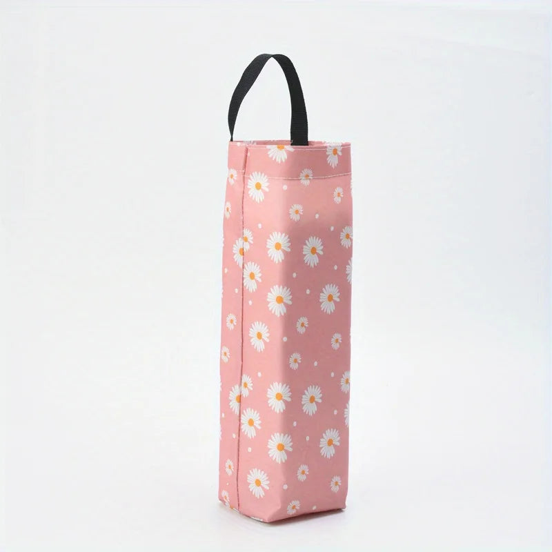 pochettes sacs poubelles suspendues motifs fleurs marguerites noir rose jaune deux anses tissu utilitaires