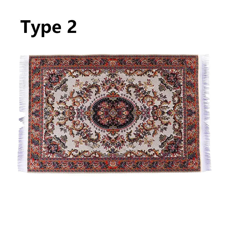 tapis rectangulaire traditionnel motif floral bordure frisée adhésif opacité rétro textiles vintage