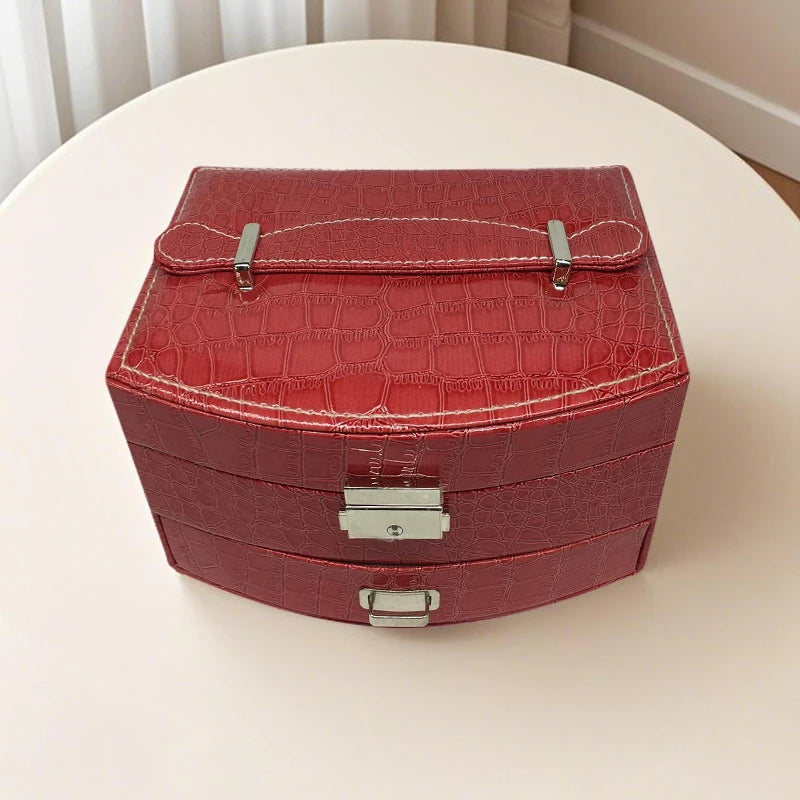 boîte bijoux cuir croco rose rouge violet classique cadenas rangement tiroir