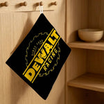 serviette cuisine jaune noir logo dewalt étoiles dorées séchage rapide pratique moderne