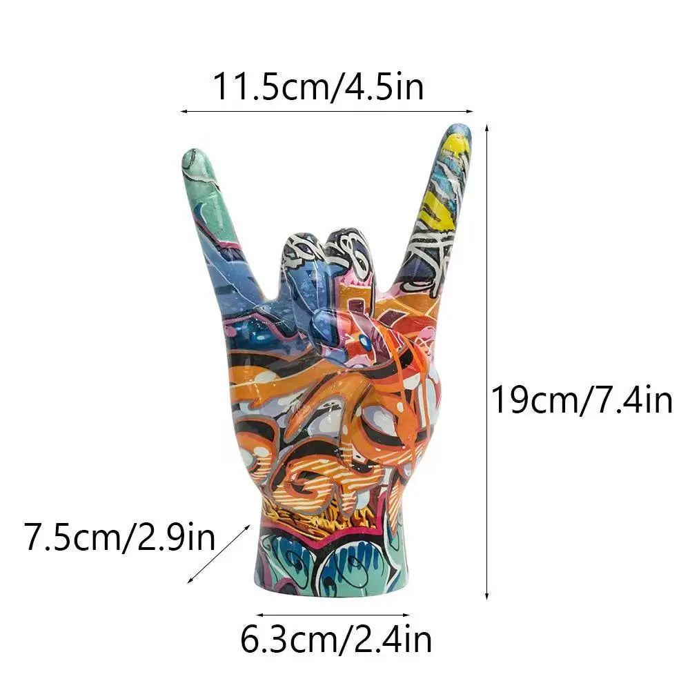 statues decoratives rock on main graffiti moderne bleu orange jaune noir vert blanc pop