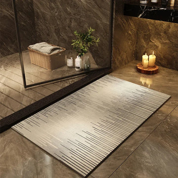 tapis bain moderne antidérapant absorbant gris beige noir motif géométrique intérieur maison