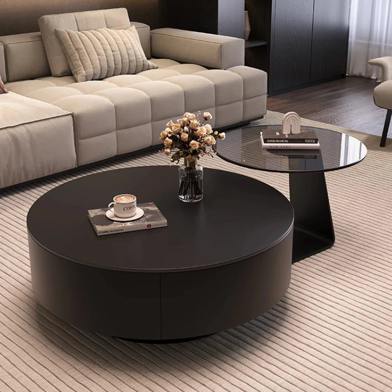 table basse moderne bois noir plateau amovible tiroir 70cm large 50cm profonde