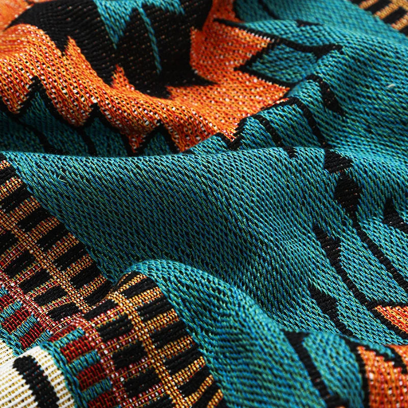 couverture géométrique polyester coton portable pique nique voyage maison avion ethnique aztèque orange noir
