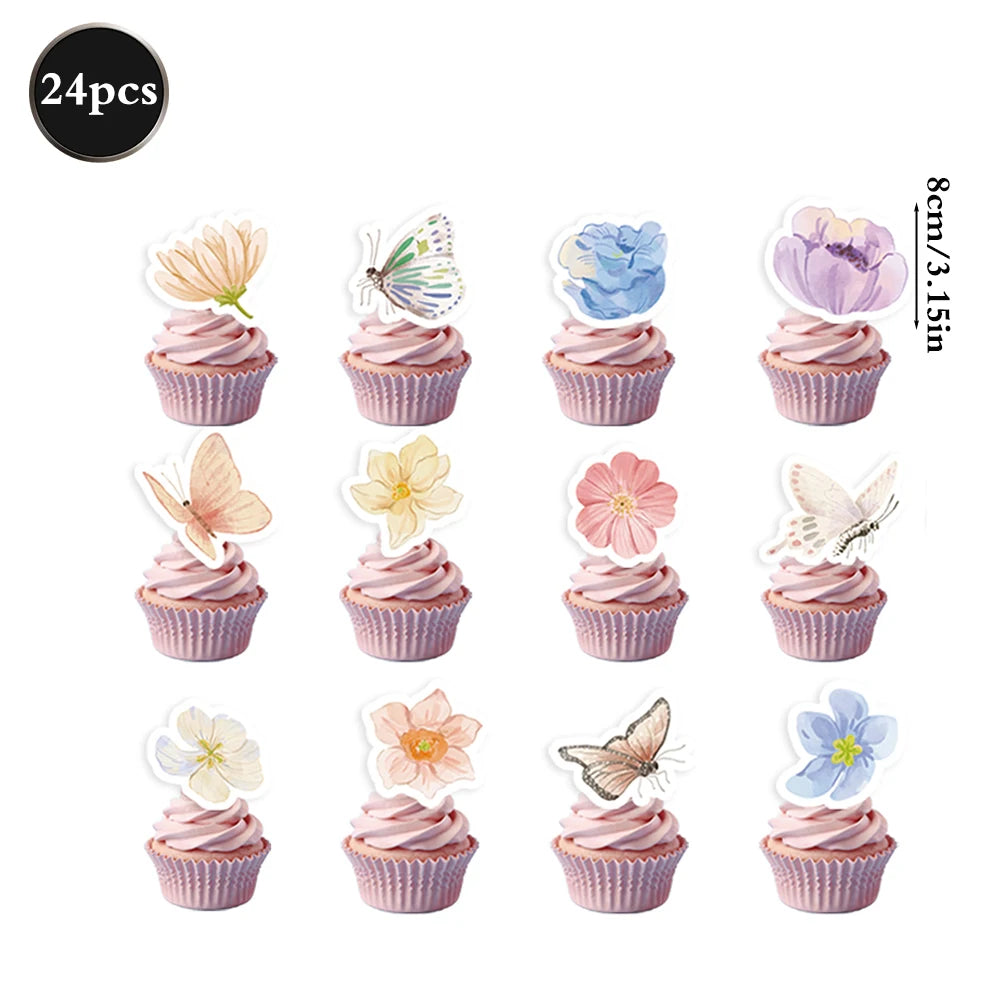 décoration fête anniversaire enfants guirlande happy birthday assiettes serviettes gâteau tasses bonbons floral papillons
