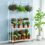 étagère plantes bois métal roulettes meuble jardin intérieur blanc moderne