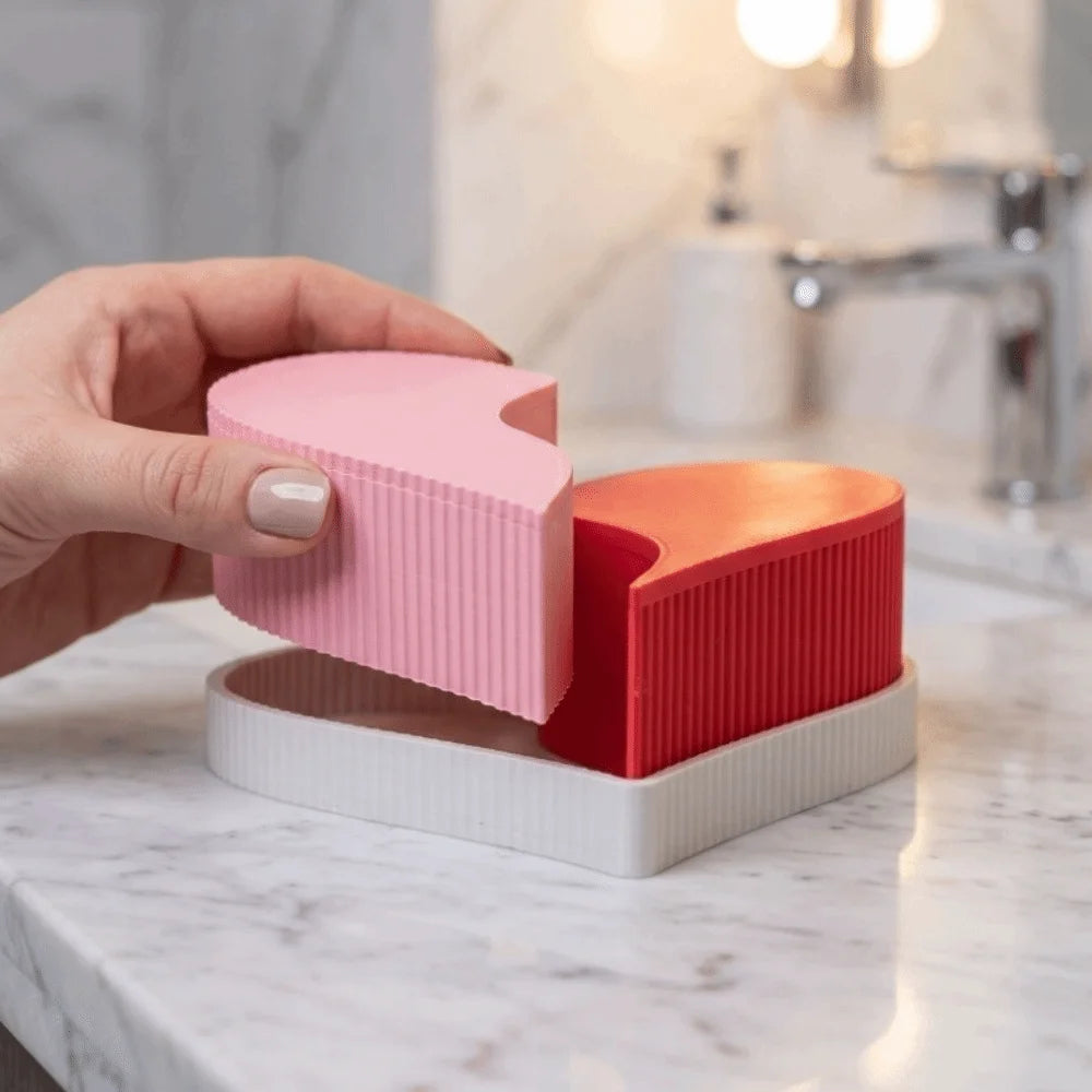 boîte bijoux cœur rose rouge rayures moderne deux compartiments amovibles durable plastique polyester