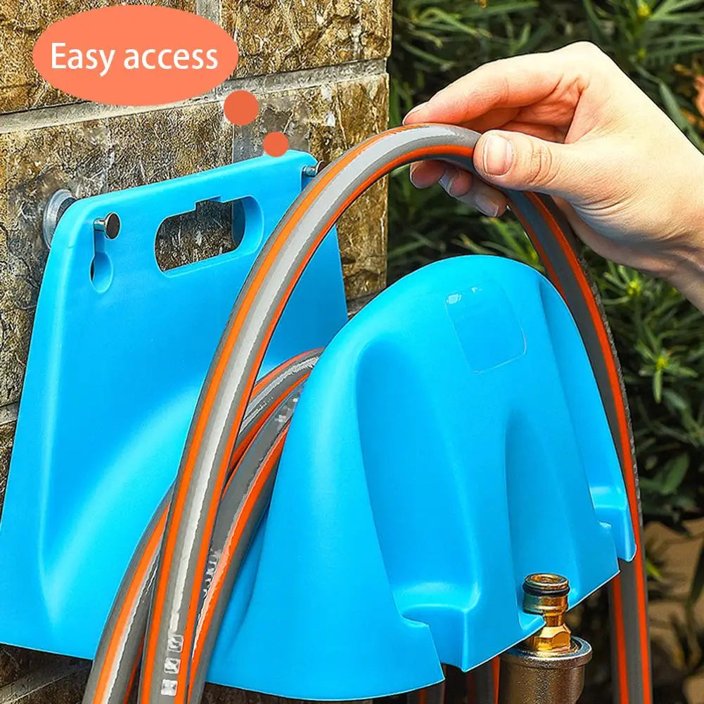 support mural enrouleur tuyau arrosage bleu orange noir anti corrosion fixations vis modernes utilitaires