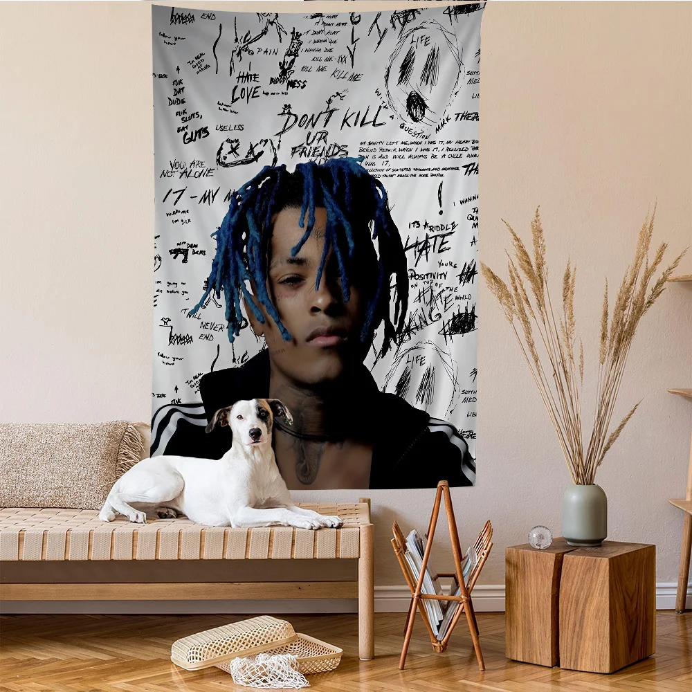 Tapisserie murale graffiti Z-XXXTentacion décoration street art noir et blanc