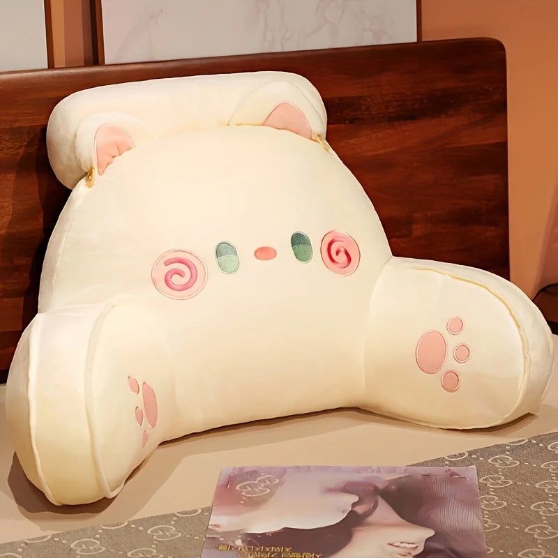 coussin décoratif chat peluche motifs oreilles rembourrées gris rose kawaii mignon 75x50cm doux