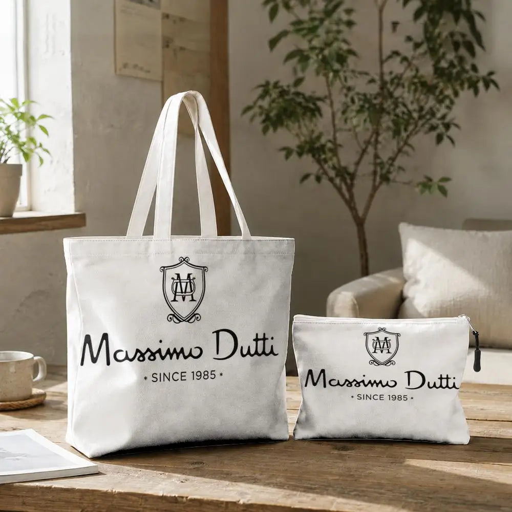 sac main toile blanche pochette logo poignées détachables fermeture éclair