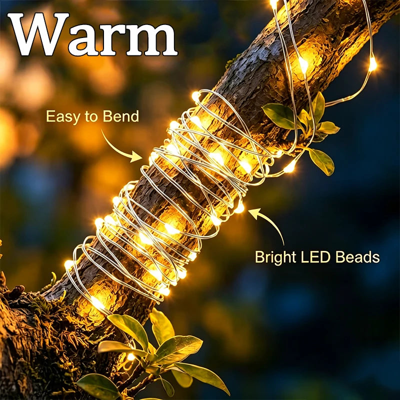 guirlande lumineuse solaire flexible 100 led multicolore ip65 imperméableextérieur jardin decoration festive