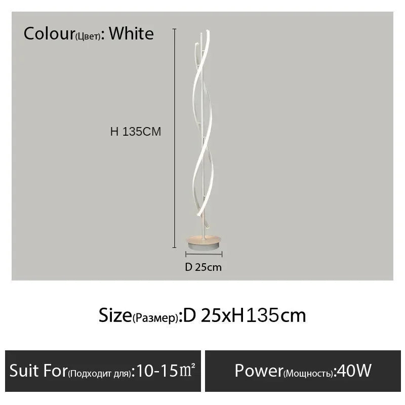 lampe sol moderne spirale noir blanc LED minimalist éclairage salle manger chambre