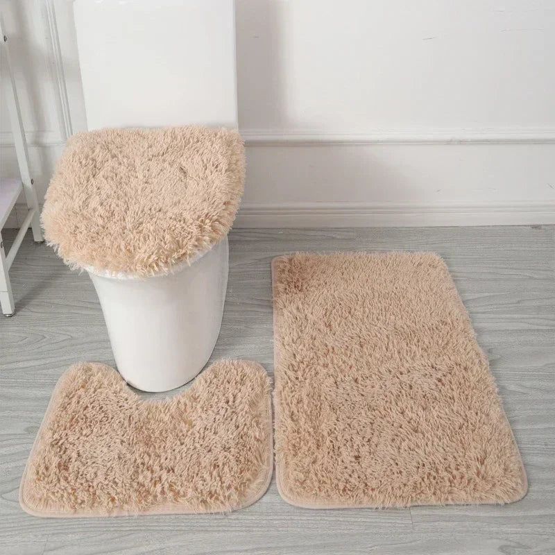 ensemble tapis salle bain pièces beige clair peluche douce antidérapant moderne absorbant