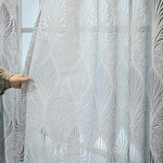rideau gris feuilles stylisées semi transparent moderne salon polyester