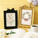 cadre photo vintage shabby chic résine or noir décoration florale vieillie rouleaux vagues nœud