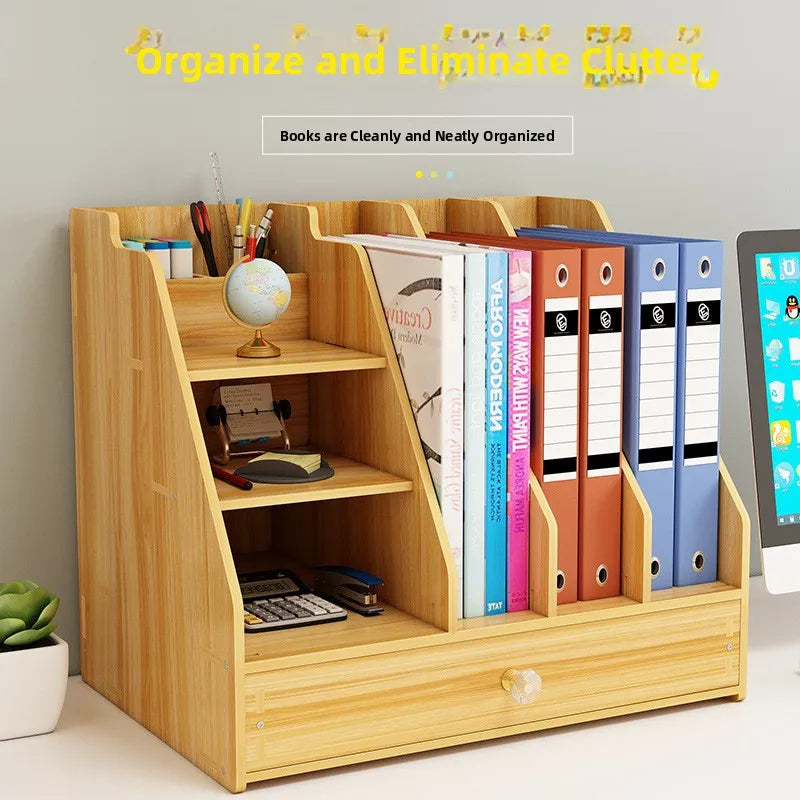 organisateur bois lisse moderne rangement tiroirs fournitures globe terrestre calculatrice stylo