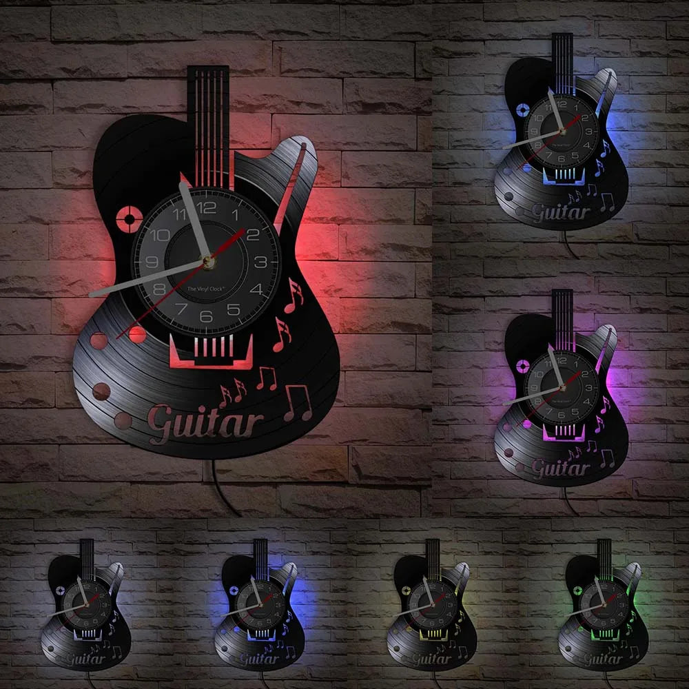 horloge murale forme guitare disque vinyle aiguille rétro moderne fixations chambre salon
