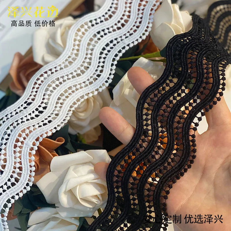 dentelle ruban blanc noir ondulé ajouré transparent décoratif fleurs artificielles polyester 5cm large
