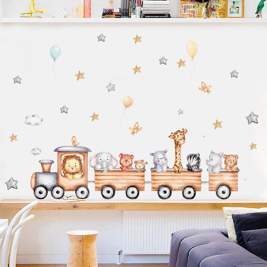 autocollant mural animaux forêt dessin animé décoration chambre bébé fille garçon sticker murale pvc